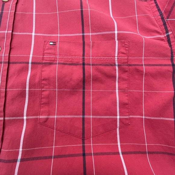 Tommy Hilfiger Short Sleeved Red Check Buttoned Down Shirt Size L - Picture 4 of 8